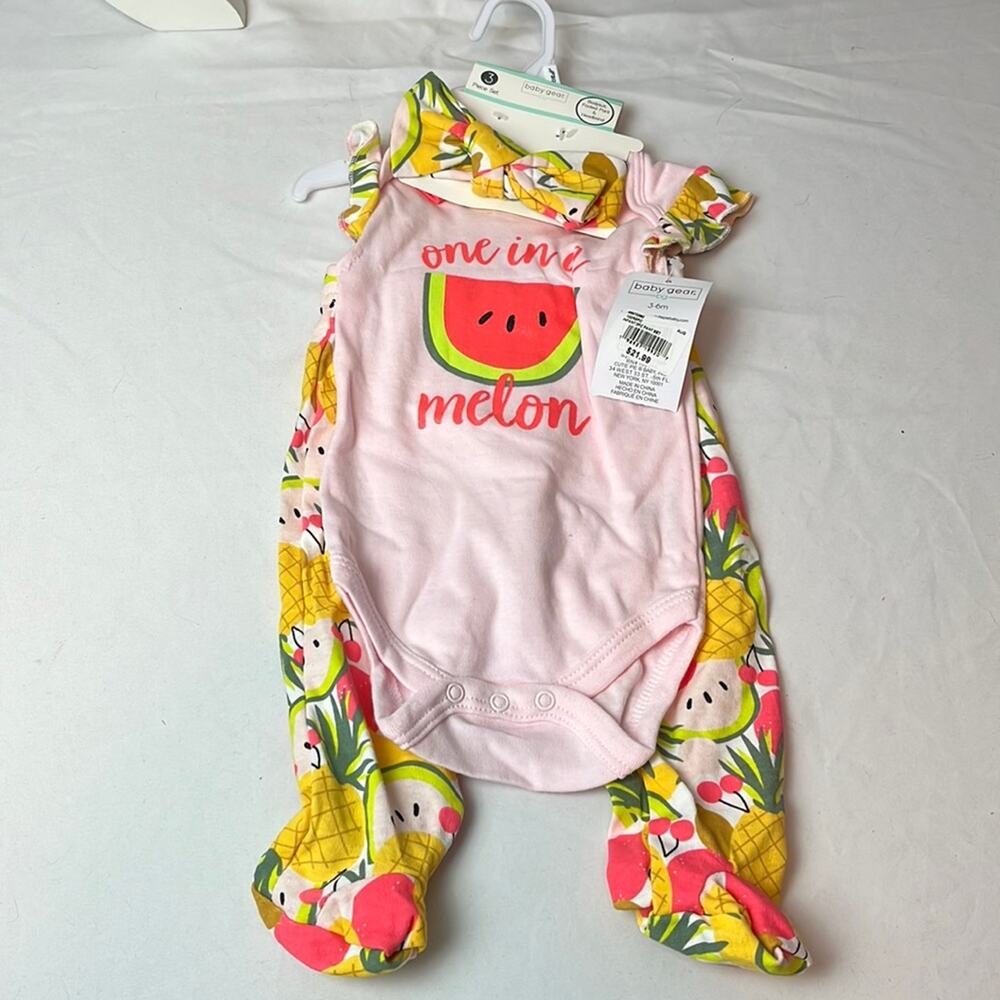 Baby Gear One In A Melon 3-Piece Pink Green Yellow Set 3-6 Month